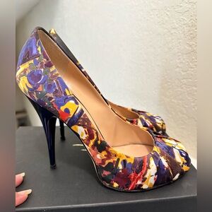 GIUSEPPE ZANOTTI BLUE FLORAL W METAL HEEL 4.5 inches